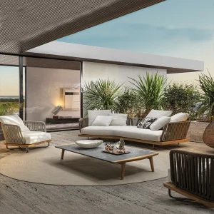 Sofa ngoài trời chất lượng cao bằng hợp kim nhôm tếch phòng khách phong cách hiện đại Bộ bàn ghế sân vườn - Hình 2