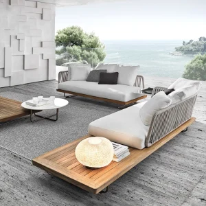 Sofa ngoài trời chất lượng cao bằng hợp kim nhôm tếch phòng khách phong cách hiện đại Bộ bàn ghế sân vườn