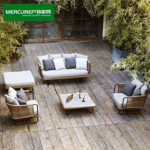 Sofa ngoài trời mây chống nước bàn trà ngoài trời sân ban công ghế giải trí bộ ba món - Hình 2