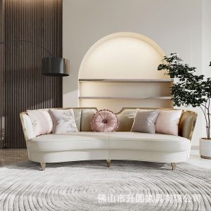 Sofa Nhẹ nhàng sang trọng Sofa gỗ nguyên khối phòng khách Sofa vải gỗ nguyên khối Mỹ cung tròn phong cách châu Âu Sofa gia đình lớn bằng da
