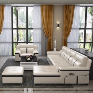 Sofa Nội thất Phật Sơn Quảng Đông Nhà máy sản xuất Sofa da bò Bán buôn Phòng khách Ghế dài hiện đại Sofa góc Da thật - Hình 3