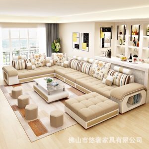 Sofa Phật Sơn Sofa Vải Phòng Khách Đơn Giản Hiện Đại Nhà Lớn Góc Công Nghệ Cao Su Vải Sofa Nông Thôn Bán Buôn