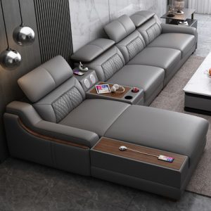 Sofa Phong cách bắc âu nhẹ nhàng sang trọng hiện đại Sofa da đầu lớp da bò chắc chắn gỗ cách gió Sofa phòng khách hình chữ L