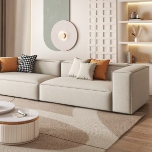 Sofa phong cách đậu phụ khối màu kem phòng khách đơn giản hiện đại hàng thẳng Ghế Sofa ba chỗ lưới vải công nghệ đỏ Sofa - Hình 3