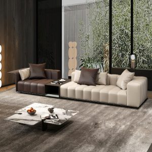 Sofa Phong cách kiểu Italy nhẹ nhàng sang trọng đơn giản phím đàn piano Sofa biệt thự phòng khách gia đình lớn lớp đầu tiên da bò Sofa da đàn piano - Hình 3