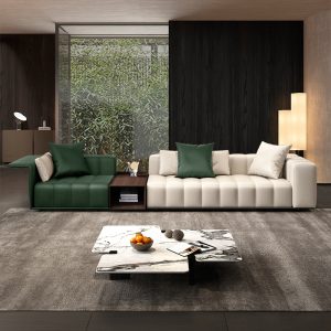 Sofa Phong cách kiểu Italy nhẹ nhàng sang trọng đơn giản phím đàn piano Sofa biệt thự phòng khách gia đình lớn lớp đầu tiên da bò Sofa da đàn piano - Hình 4