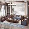 Sofa Phong cách Trung Quốc mới Ghế Sofa gỗ mun biệt thự sang trọng khách sạn Zen hiện đại đơn giản phòng khách da nghệ thuật đồ nội thất bằng gỗ rắn