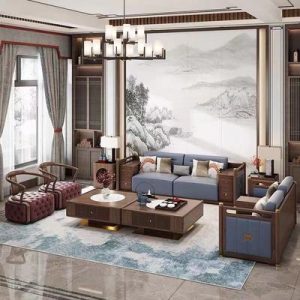 Sofa Phong cách Trung Quốc mới Ghế Sofa gỗ mun biệt thự sang trọng khách sạn Zen hiện đại đơn giản phòng khách da nghệ thuật đồ nội thất bằng gỗ rắn