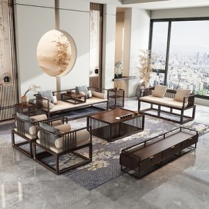 Sofa Phong cách Trung Quốc mới Sofa gỗ rắn phòng khách biệt thự hiện đại homestay Zen nội thất phòng nhỏ tùy chỉnh vải đơn giản