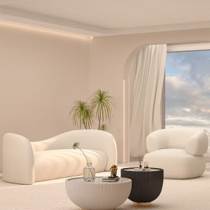 Sofa Phong cách wabi-sabi Internet phòng khách của người nổi tiếng Sofa cong đẹp sáng tạo thẩm mỹ viện sang trọng hiện đại đơn giản cửa hàng quần áo Sofa phong cách màu kem - Hình 3
