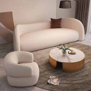 Sofa Phòng khách cừu nhung Sofa váy cưới cửa hàng quần áo khu vực nghỉ ngơi Ghế Sofa cong ins wabi sabi gió công nghệ Ghế Sofa vải - Hình 2