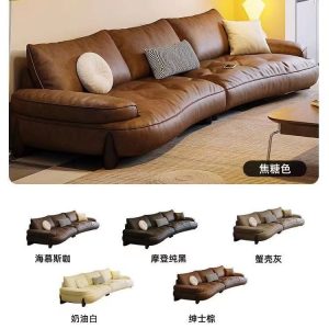 Sofa phòng khách mới lưới màu nâu đỏ retro kiểu Italy thiết kế đơn giản phòng nhỏ Sofa cong - Hình 4