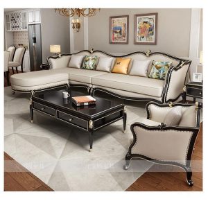 Sofa Phòng khách Sofa sang trọng nhẹ kiểu Mỹ phòng khách góc bốn người phòng nhỏ Phong cách châu Âu nội thất gỗ nguyên khối hoàn chỉnh - Hình 2