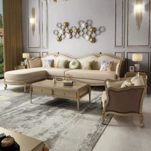 Sofa Phòng khách Sofa sang trọng nhẹ kiểu Mỹ phòng khách góc bốn người phòng nhỏ Phong cách châu Âu nội thất gỗ nguyên khối hoàn chỉnh - Hình 3