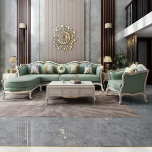 Sofa Phòng khách Sofa sang trọng nhẹ kiểu Mỹ phòng khách góc bốn người phòng nhỏ Phong cách châu Âu nội thất gỗ nguyên khối hoàn chỉnh - Hình 4
