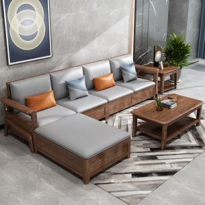 Sofa phòng nhỏ hiện đại đơn giản màu óc chó mùa đông và mùa hè sử dụng kép Sofa gỗ gỗ lưu trữ phòng khách phong cách Trung Quốc mới
