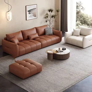Sofa Sang Trọng Da Phong Cách kiểu Italy Phòng Khách Hiện Đại Lông Tơ Gối Đệm Vintage Grande Ghế Sofa Công Nghiệp Meuble Nội Thất Gia Đình - Hình 2