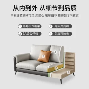 Sofa vải công nghệ có thể giặt vải phòng khách khung gỗ nguyên khối Sofa ba người - Hình 4