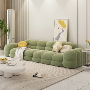 Sofa vải phong cách kem phòng khách công nghệ vải đẹp Bắc Âu sang trọng phồng hàng thẳng đơn giản hiện đại ins lưới xanh đỏ - Hình 2