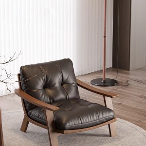 Thiết Kế Ghế Bành Da Khung Gỗ Đệm Lông Vũ Thư Giãn - Hình 3