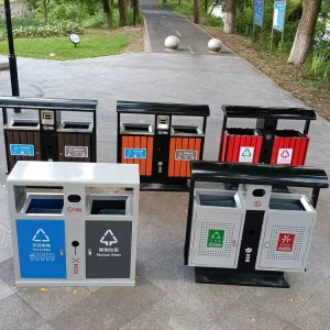 Thùng rác ngoài trời bằng thép không gỉ cổ nhiều loại tấm mạ kẽm lớn vỏ hộp trường học khu danh lam thắng cảnh xô vệ sinh thành phố - Hình 5