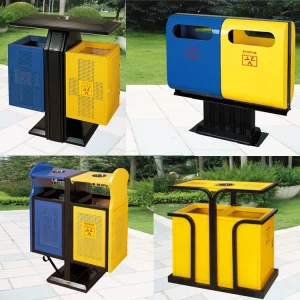 Thùng rác ngoài trời được phân loại thân thiện với môi trường bằng thép không gỉ có thể tái chế hộp vỏ không thể tái chế thùng rác ngoài trời thùng đôi - Hình 4