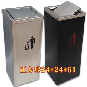 Thùng rác Vuông thép không gỉ khách sạn Thùng rác sảnh dọc rung nắp kích thước lớn hình trụ tròn ngoài trời Thùng rác văn phòng thương mại - Hình 2