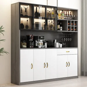 Tủ ăn gỗ nguyên khối, phòng khách hiện đại và tối giản, Tủ rượu, trà nước, bếp và bát, int