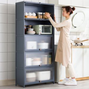 Tủ bếp đơn giản Tủ bếp acrylic nhà kết hợp đa chức năng Tủ để đồ Tủ dựa vào tường - Hình 2