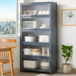 Tủ bếp đơn giản Tủ bếp acrylic nhà kết hợp đa chức năng Tủ để đồ Tủ dựa vào tường - Hình 3