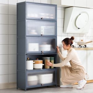 Tủ bếp đơn giản Tủ bếp acrylic nhà kết hợp đa chức năng Tủ để đồ Tủ dựa vào tường - Hình 4