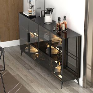 Tủ bếp ốp đá phiến phòng khách sát tường tích hợp tủ rượu kính bếp tối giản hiện đại để đồ tủ chè đẹp sang trọng - Hình 2
