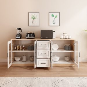 Tủ búp phê gỗ chắc chắn tường nhà tủ rượu thay đồ tủ hiện đại tối giản phòng khách phòng ăn tủ để đồ - Hình 2