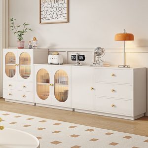 Tủ búp phê gỗ nguyên khối màu kem Pháp đơn giản tủ chè tủ bếp phòng khách nhà chung cư nhỏ tủ treo tường - Hình 2