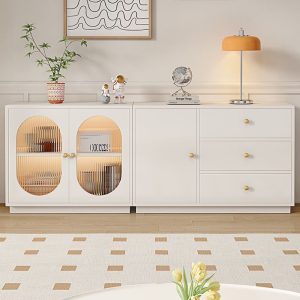 Tủ búp phê gỗ nguyên khối màu kem Pháp đơn giản tủ chè tủ bếp phòng khách nhà chung cư nhỏ tủ treo tường