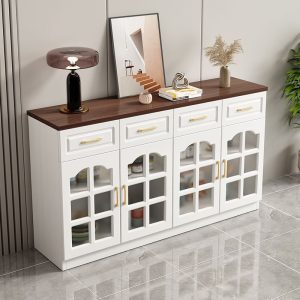 Tủ búp phê gỗ nguyên khối nhà tối giản hiện đại dựa vào tường nhà hàng tủ bếp tủ chè phòng khách tủ đựng đồ kiểu cũ - Hình 2