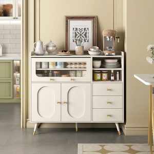 Tủ búp phê phong cách kem kiểu Pháp nhà bếp gia đình tủ để đồ nhỏ đa chức năng hiện đại tối giản bên tủ thay đồ tủ - Hình 2