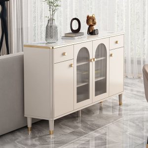 Tủ búp phê phong cách Pháp màu kem gia đình tủ tường thay đồ nhẹ sang trọng phòng khách thay đồ tủ chè