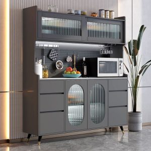 Tủ búp phê sang trọng nhẹ tích hợp vào tường tủ đựng đồ tối giản hiện đại tủ chè tủ đựng đồ nhà bếp tủ chè tủ đựng chén bát - Hình 2