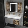 Tủ chậu rửa phòng tắm kết hợp đá phiến một chậu rửa nhà vệ sinh chậu rửa gỗ sồi tủ gương thông minh tùy chỉnh