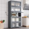 Tủ đa chức năng giá nhà bếp nhiều tầng nhà tủ tủ búp phê một bức tường lò vi sóng giá hiển thị