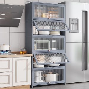 Tủ đa chức năng giá nhà bếp nhiều tầng nhà tủ tủ búp phê một bức tường lò vi sóng giá hiển thị - Hình 2