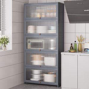 Tủ đa chức năng giá nhà bếp nhiều tầng nhà tủ tủ búp phê một bức tường lò vi sóng giá hiển thị - Hình 3