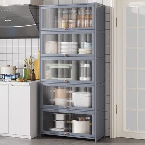 Tủ đa chức năng giá nhà bếp nhiều tầng nhà tủ tủ búp phê một bức tường lò vi sóng giá hiển thị - Hình 4
