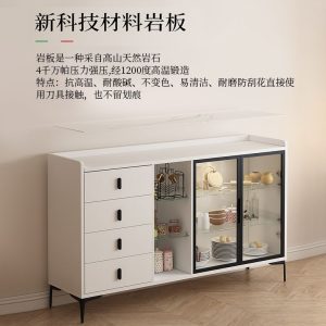 Tủ đá phiến tủ chè hiện đại đơn giản đẹp màu kem sang trọng tủ bát 1 vách ngăn cửa kính - Hình 3