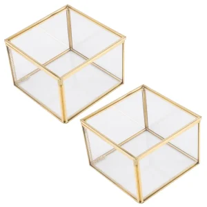 Tủ đồ 2X Vuông Mở Kính Hình Học Vườn Hộp Đựng Trang Sức Gương Trang Sức Hộp Bảo Quản Hoa Vĩnh Cửu Hộp Trang Trí Hàng Thủ Công
