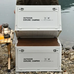 Tủ đồ 30L Có Thể Gập Lại Hộp Bảo Quản Có Nắp Gỗ Bộ Đồ Ăn Hộp Bảo Quản Công Suất Lớn Bên Cửa Mở Cắm Trại Ngoài Trời Xe Hộp Bảo Quản - Hình 3