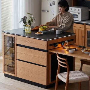 Tủ đồ Bàn đảo gỗ nguyên khối có thể thu vào căn hộ nhỏ mở tích hợp Tủ đựng đồ bằng đá - Hình 2