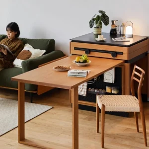 Tủ đồ Bàn đảo gỗ nguyên khối có thể thu vào căn hộ nhỏ mở tích hợp Tủ đựng đồ bằng đá - Hình 4
