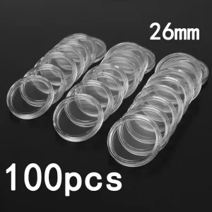 Tủ đồ Bộ 100 Đồng Xu Đựng Viên Bảo Quản Trong Suốt Màn Hình Tròn Trường Hợp Cho Nhà Đồng Xu Tiện Ích Bảo Vệ Hộp Đựng Lưỡi Liềm Mở 26mm - Hình 3